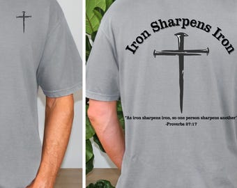 Sprüche 27 17 Eisen schärft Eisen Kirche Merch T-Shirt Christian Gym Shirt Baumwolle Christenheit Geschenke Schwergewicht Tshirt Christian Bekleidung