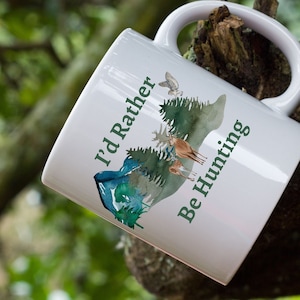Hunting Mug: Mountain Scene Ceramic Cup, Wildlife Design