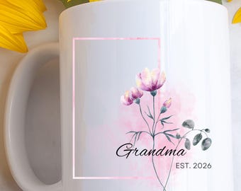 Promoted to Grandma Mug | Personalized Floral Nana, Nonna, Mimi Est. 2026