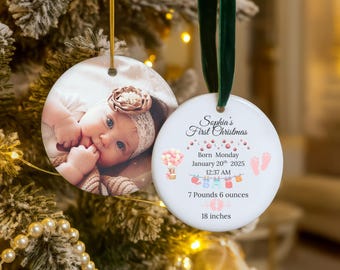 Personalized Baby's First Christmas Ornaments - Double-Sided Decorative Keepsakes, Holiday Tree Decor, Newborn Gift, Baby Milestone