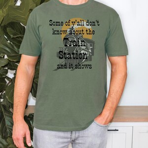 Heavyweight Cotton Tee Yellowstone Ranch Shirt Dutton Train Station Design Garment Dyed Construction Relaxed Fit Crew Neck Unisex Western TV Show Apparel Country Lifestyle Theme Rugged Comfort Wear Fan Gift Collection Premium Quality