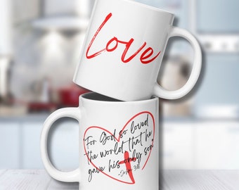 Christian Bible Verse 20oz Mug | "For God so loved the world, that he gave his only Son." John 3:16 | Christian Scripture Gift