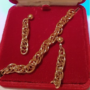 Anne Klein Vintage Bracelet and Pierced Earring, 1980 Earrings and Bracelet, Boxed Bracelet Set