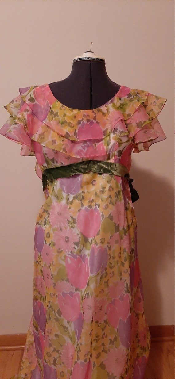 Boho Dress, Union Made, Pink Flowers, Floor Lengt… - image 8