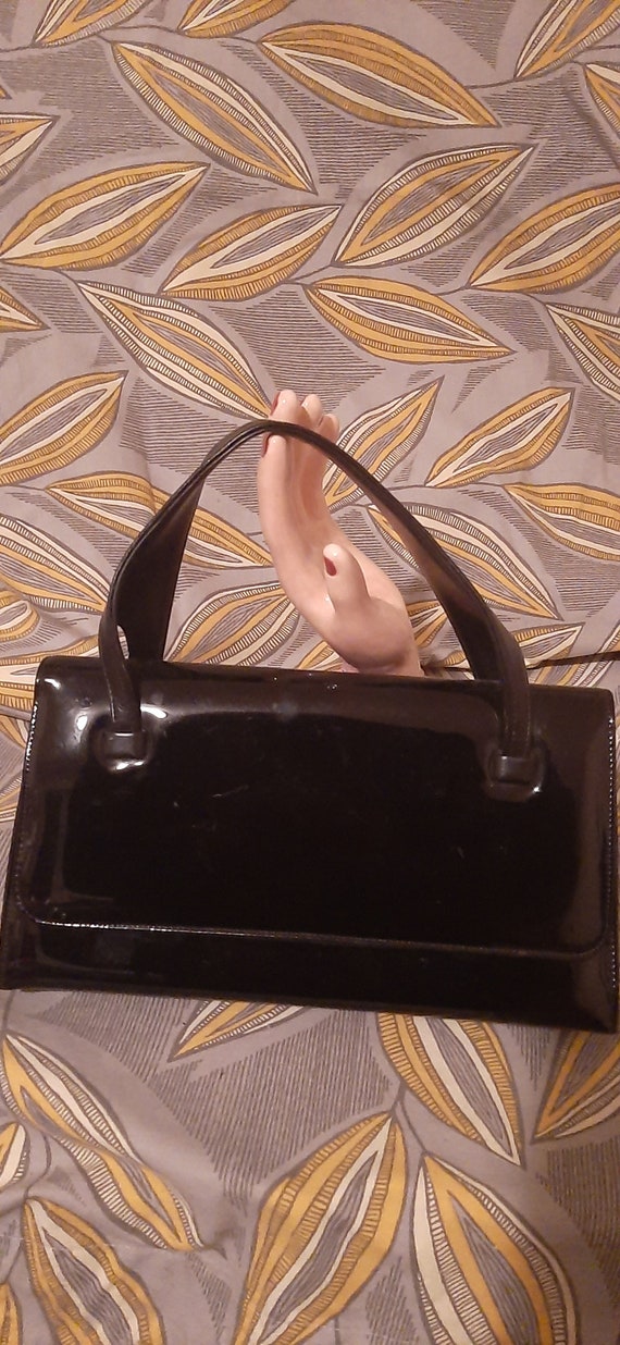 1960 Paten Leather Handbag, Vintage Black Handbag