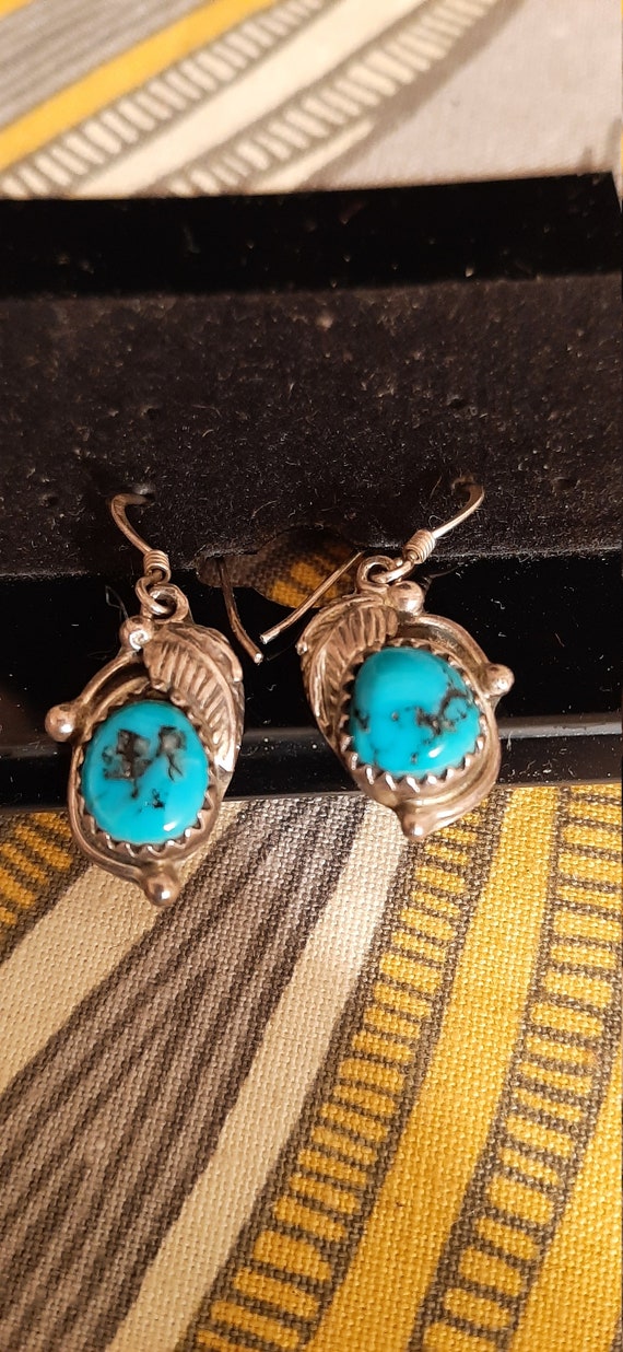 R.B. Sterling Silver Turquoise Earrings Native Am… - image 1