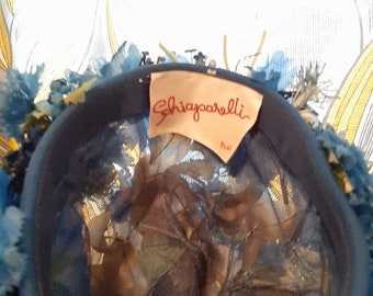Elsa Schiaparelli Vintage Blue Flower Hat: Hand Sewn  display picture 1