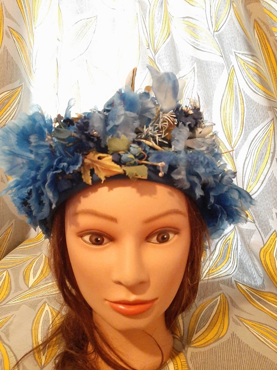 Schiaparelli Hat, vintage, NWT, bright blue RARE 1950 main image 2