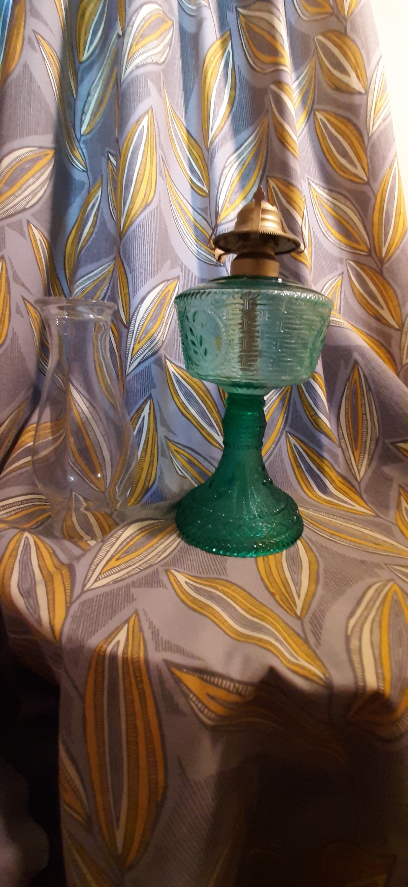 Vintage Oil Hurricane Lamp, Green Glass Oil Hurricane Lamp Etsy UK