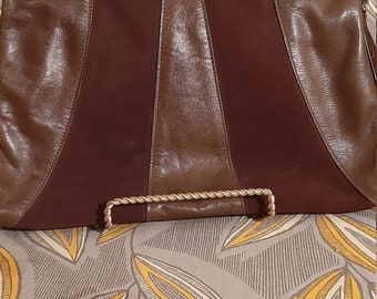 1970 Suede and Leather Handbag, Vintage Brown Leather and Suede Handbag