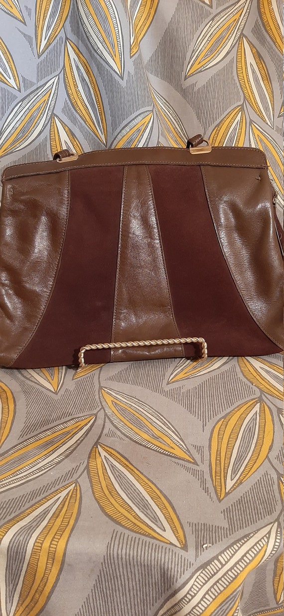 1970 Suede and Leather Handbag, Vintage Brown Leat