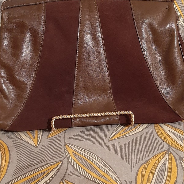 1970 Suede and Leather Handbag, Vintage Brown Leather and Suede Handbag