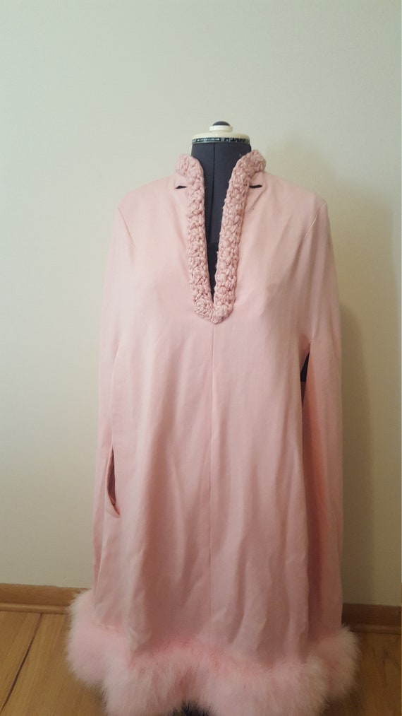 Pink Wool Long Cape 1940's,Hugo Rocha design,Vinta