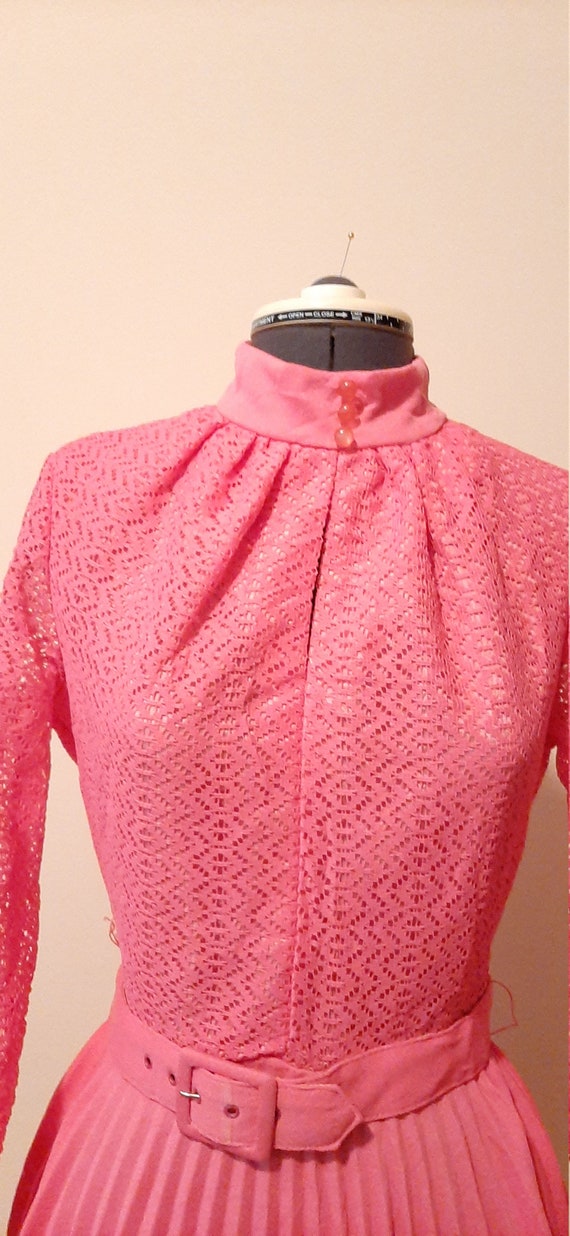 xs 1970s hot pink pleated disco dress 70s does 50s style vintage clothing studio 54 disco dress new leaf by samir