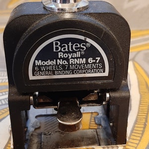 Bates Royall Model No. RNM 6-7, Six Wheels 7 Movements, Numbering Machine