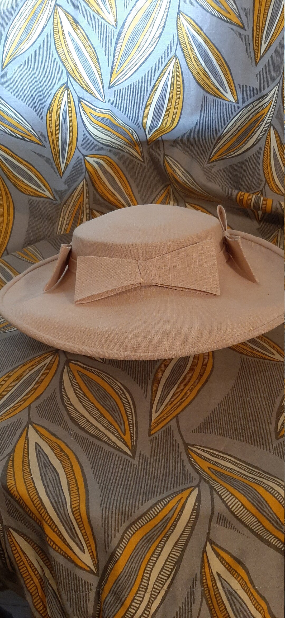 Vintage Cream Linen Hat: 1950s Bow Fascinator - Etsy display picture 3