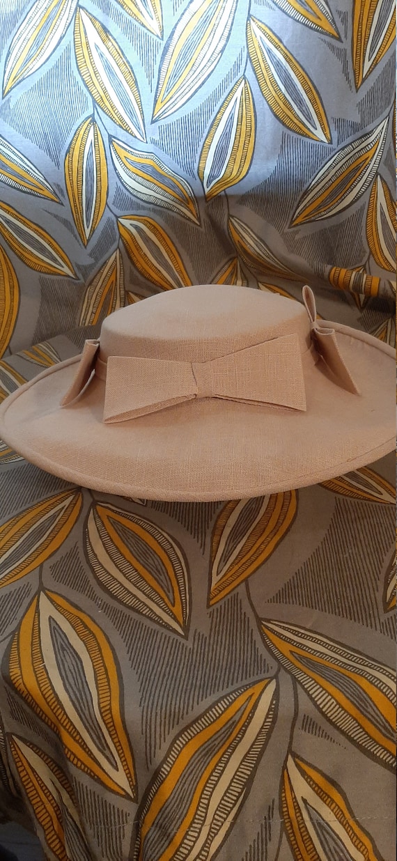 Linen Cream Vintage Hat, 1950 Vintage Hat, Fascina