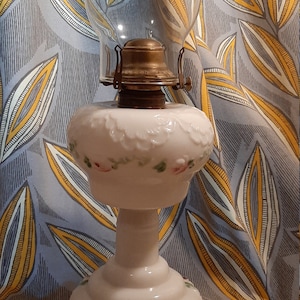 Queen Anne Hurricane Lamp, Milk Glass Hurricane Lamp, Painted Hurricane Lamp