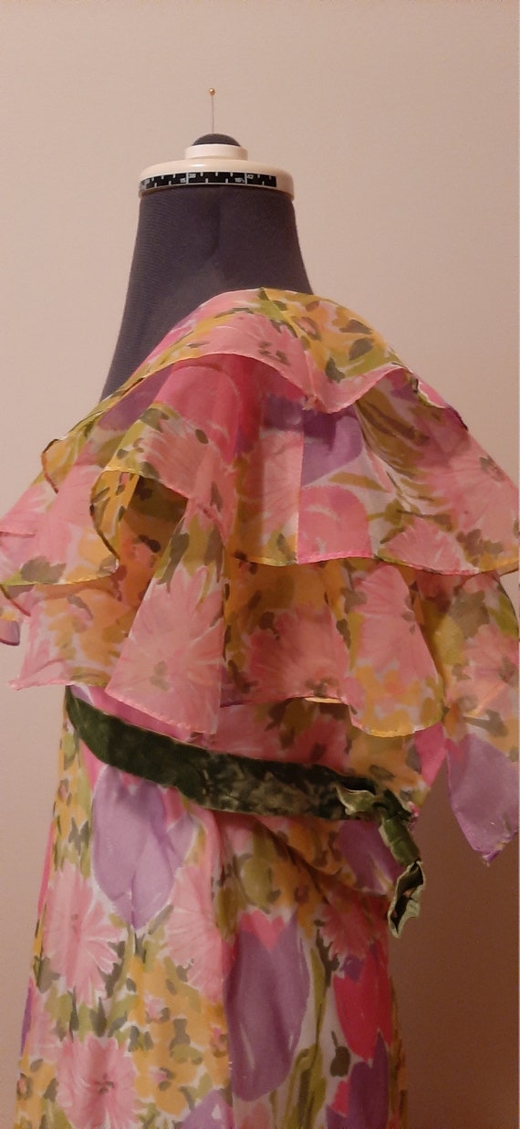 Boho Dress, Union Made, Pink Flowers, Floor Lengt… - image 5