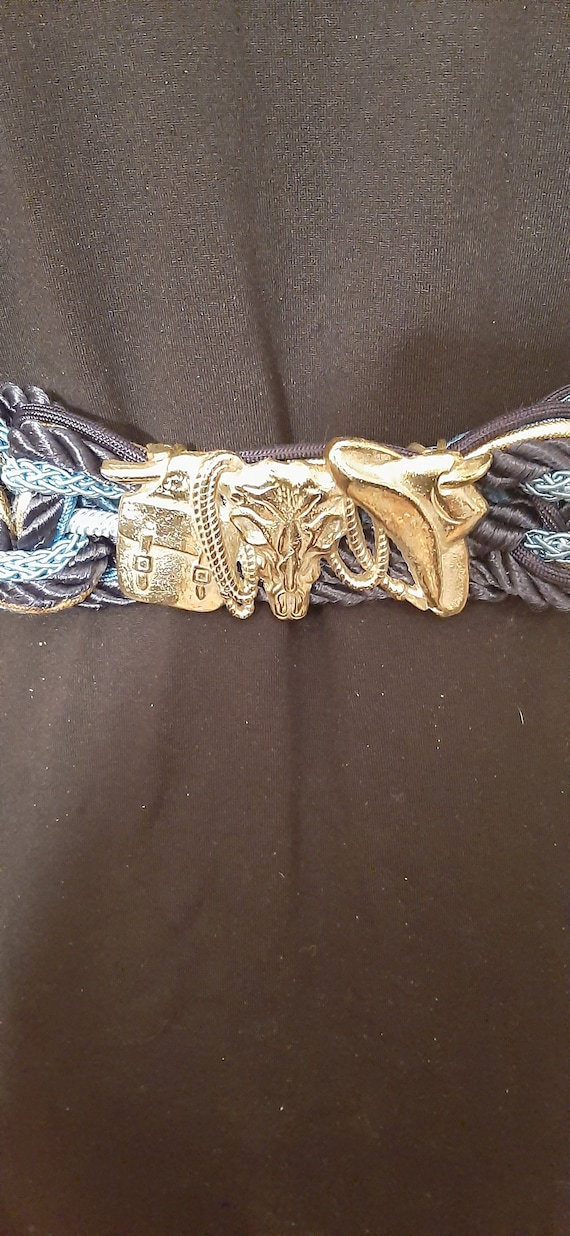 Corded Braided Blue Belt, Silver Buckle Vintage Br