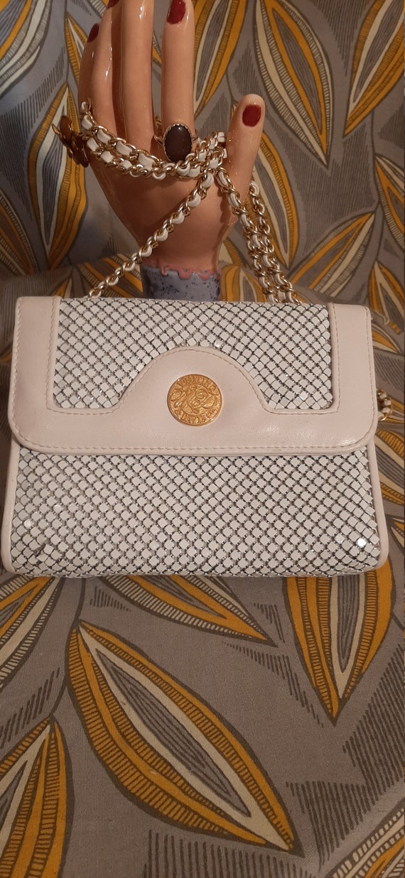 Whiting and Davis White Handbag, White Mesh 1980 H