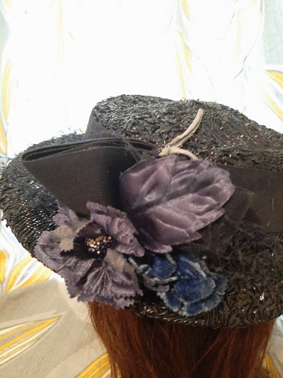 Blue Hat, Vintage Hat, Flower Hat, Summer Hat, Co… - image 3