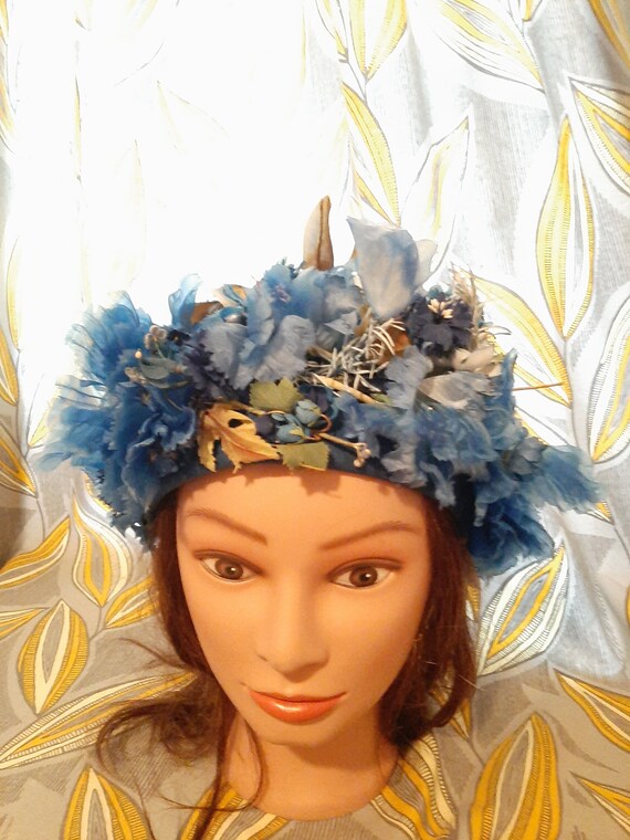 Vintage Schiaparelli Floral Women\'s Hat Vintage Schiaparelli Floral Garden Party Hat – Xtabay Vintage main image 4