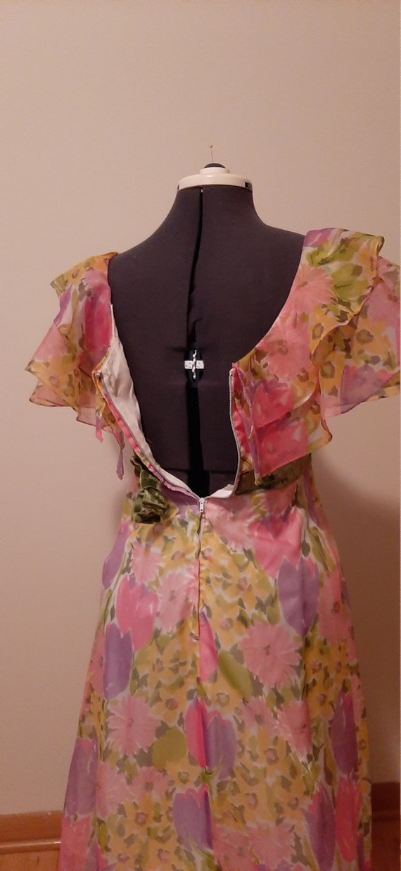 Boho Dress, Union Made, Pink Flowers, Floor Lengt… - image 6