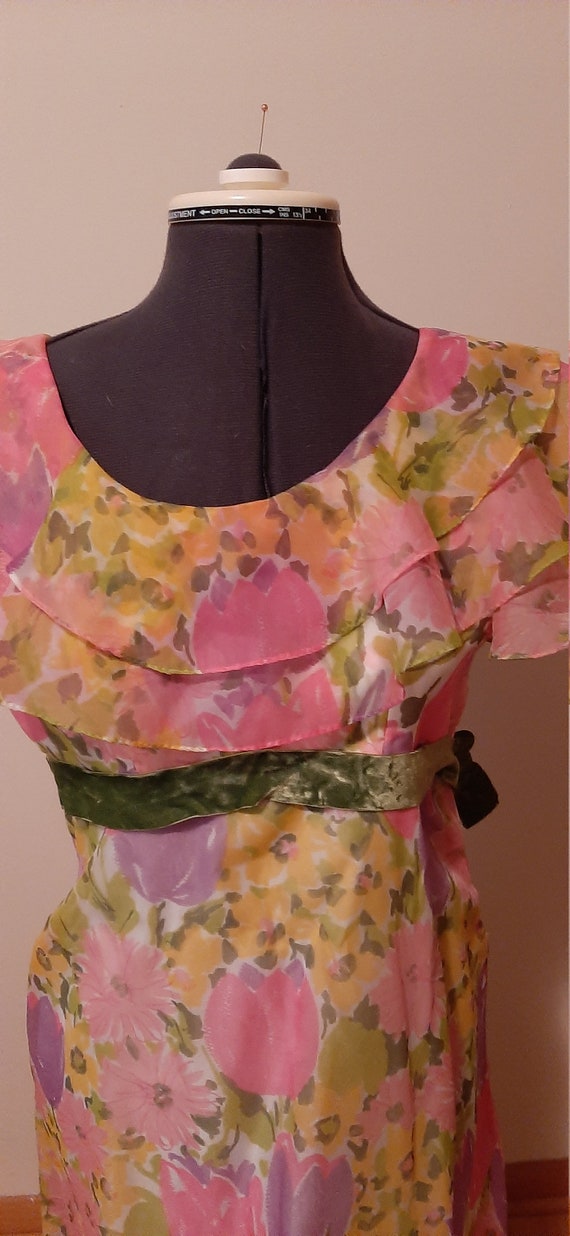 Boho Dress, Union Made, Pink Flowers, Floor Lengt… - image 3