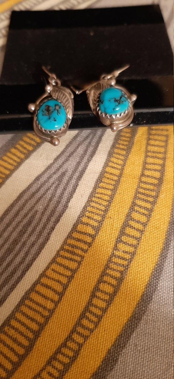 R.B. Sterling Silver Turquoise Earrings Native Am… - image 2