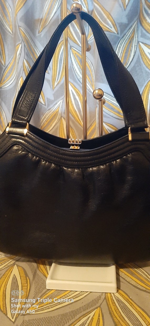 Black Faux Leather Handbag, Vintage Black Purse