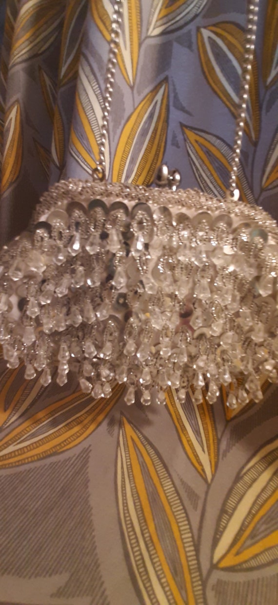 Silvertone Beaded Handbag, Made In Hong Kong Handb