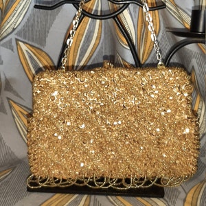 Handmade Hong Kong Gold Tone Beaded Handbag, 1960 Bag