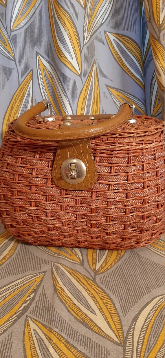 Genie Brown Wicker Basket Handbag