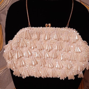 Richere Bag by Walborg, White Beaded Handbag, 1960s Beaded Handbag