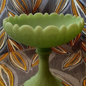 Fenton Green Compote, Satin Green Fenton Compote