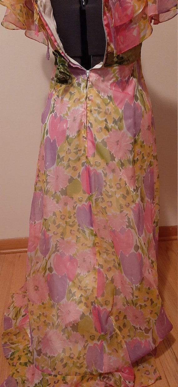 Boho Dress, Union Made, Pink Flowers, Floor Lengt… - image 7