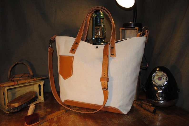 Beige Desert Sand Color White Canvas Leather Orange Tote Handbag Shoulder Strap Beach Bag Shopper Travel Minimal Minimalist Lady Woman Large