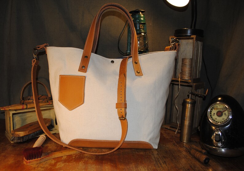 Beige Desert Sand Color White Canvas Leather Orange Tote Handbag Shoulder Strap Beach Bag Shopper Travel Minimal Minimalist Lady Woman Large