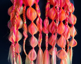 Neon Pink Orange and Yellow Rave Festival Bohemian Bubble Braids Hair Extensions