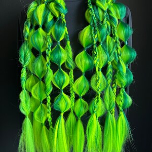 Green Rave Festival Bohemian Bubble Braids Hair Extensions