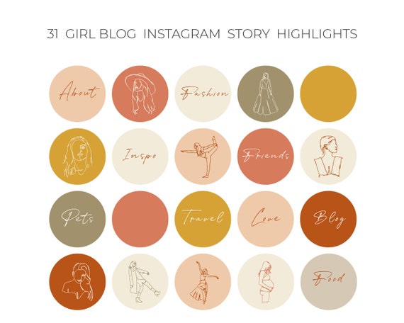 31 Line Art Feminine Instagram Stories Highlights Girl Blog | Etsy