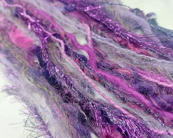 FABULOUS FIBRES ~ Ultraviolet~10pcs x 60" lengths All Different~Purples Fibres Yarn Threads~ Felting Stitching Weaving Creative Textiles  UK
