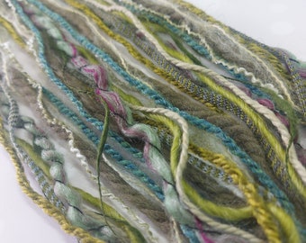 FABULOUS FIBRES ~ Mossy ~10pcs x 60" lengths All Different~ Greens Fibres Yarn Threads~ Felting Stitching Weaving Creative Textiles  UK