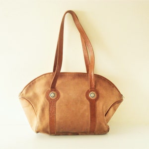 Sac à bandoulière en cuir FRANZI original des années 80 - Sac en cuir véritable Camel - Sac fourre-Tout en cuir - Double poignée Shopping Bag- Weekender Bag-Made Portugal