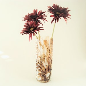 Vintage Embossed Glass Flower Vase-H 10&quot;/ A 25 cm-Seventies Glass Vase-Textured Glass White & Brown Vase-Heavy Glass Vase-Mid Century-1970s