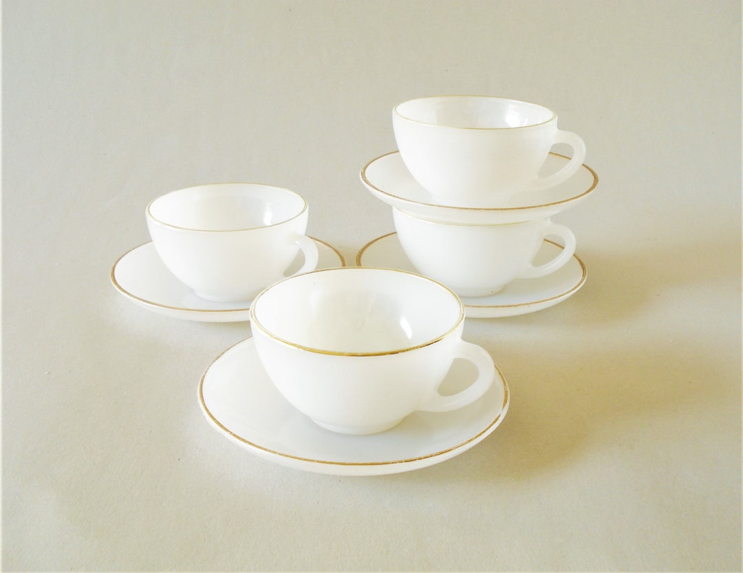 Lot 4 Tasses à Café Et Soucoupes Arcopal Arlequin - Vintage Multicolor Opaline