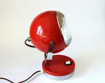 Vintage verstellbare Augapfel Schreibtischlampe- Rote Augapfel Tischlampe- Mid Century Tischlampe-Rote Lampe- Space Age Lampe -70er Jahre