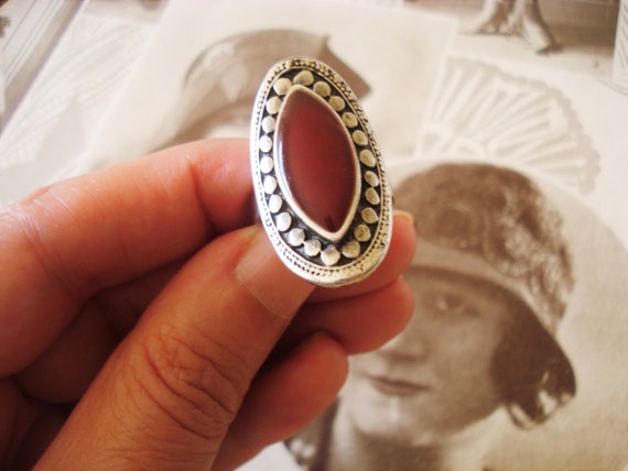 Vintage Large Silver Tone Metal Ring-Adjustable R… - image 2