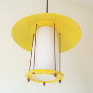 Yellow Lantern by MASSIVE Belgium-Vintage Pendant Light Made of Glass with Metal Fixture- Hanging Lamp- Mid Century- 1950s